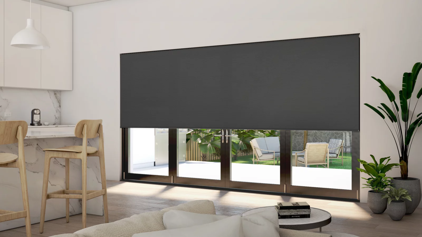 Unicolour Black Extra Wide Electric Roller Blinds | Newblinds.co.uk